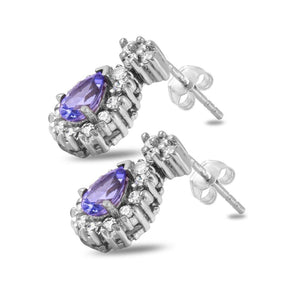 Exquisite 1.75 Carats Natural Tanzanite and Diamond 14K Solid White Gold Stud Earrings