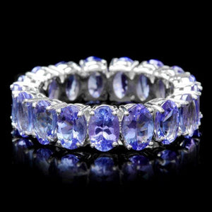 7.80 Carats Natural Tanzanite14k Solid White Gold Ring