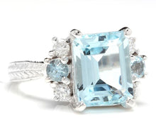 Load image into Gallery viewer, 4.80 Carats Natural Aquamarine and Diamond 14K Solid White Gold Ring