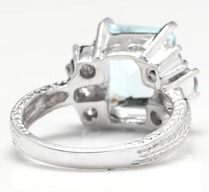 4.80 Carats Natural Aquamarine and Diamond 14K Solid White Gold Ring