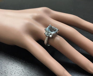 4.80 Carats Natural Aquamarine and Diamond 14K Solid White Gold Ring