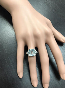 4.80 Carats Natural Aquamarine and Diamond 14K Solid White Gold Ring