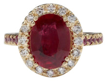 Load image into Gallery viewer, 4.32 Carats Gorgeous Natural Red Ruby and Diamond 14K Solid Yellow Gold Ring
