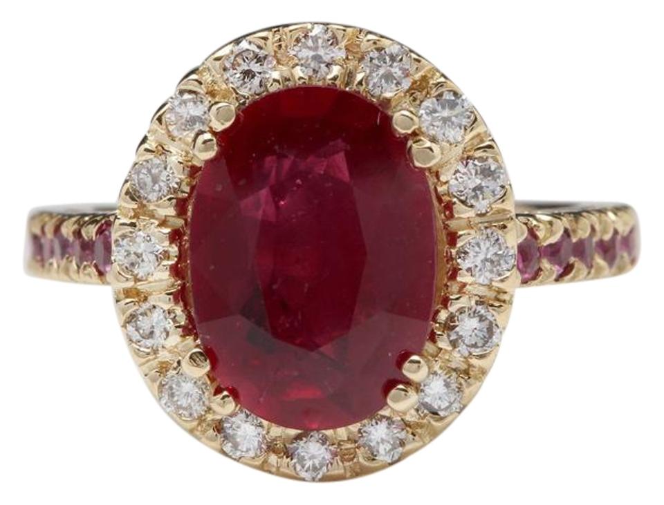 4.32 Carats Gorgeous Natural Red Ruby and Diamond 14K Solid Yellow Gold Ring