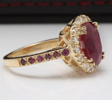 Load image into Gallery viewer, 4.32 Carats Gorgeous Natural Red Ruby and Diamond 14K Solid Yellow Gold Ring