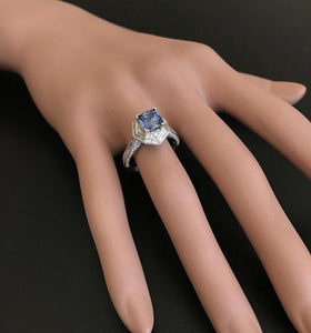 2.35 Carats Natural Very Nice Looking Tanzanite and Diamond 18K Solid White Gold Ring
