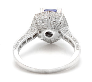 2.35 Carats Natural Very Nice Looking Tanzanite and Diamond 18K Solid White Gold Ring