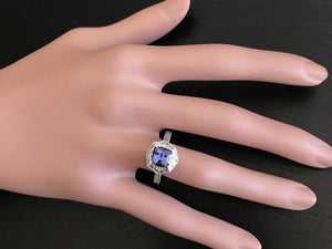 2.35 Carats Natural Very Nice Looking Tanzanite and Diamond 18K Solid White Gold Ring
