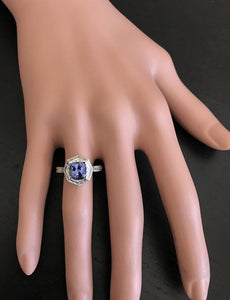2.35 Carats Natural Very Nice Looking Tanzanite and Diamond 18K Solid White Gold Ring