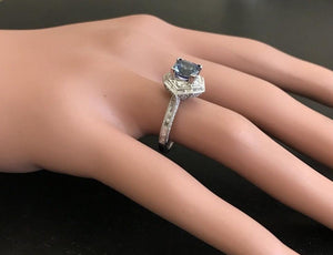 2.35 Carats Natural Very Nice Looking Tanzanite and Diamond 18K Solid White Gold Ring