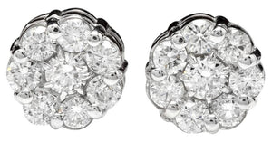 Exquisite 1.50 Carats Natural Diamond 14K Solid White Gold Stud Earrings