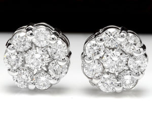 Exquisite 1.50 Carats Natural Diamond 14K Solid White Gold Stud Earrings