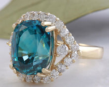 Load image into Gallery viewer, 8.70 Carats Natural Very Nice Looking Blue Zircon and Diamond 14K Yellow Gold Ring