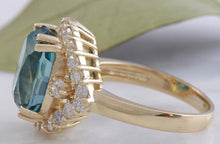Load image into Gallery viewer, 8.70 Carats Natural Very Nice Looking Blue Zircon and Diamond 14K Yellow Gold Ring