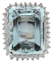 Load image into Gallery viewer, 32.00 Carats Natural Aquamarine and Diamond 14K Solid White Gold Ring