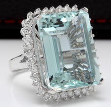 Load image into Gallery viewer, 32.00 Carats Natural Aquamarine and Diamond 14K Solid White Gold Ring