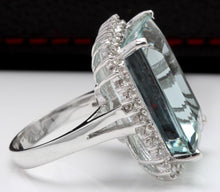 Load image into Gallery viewer, 32.00 Carats Natural Aquamarine and Diamond 14K Solid White Gold Ring