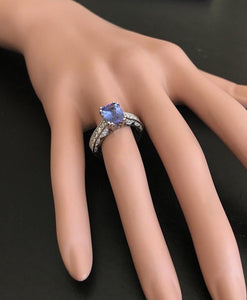 2.80 Carats Natural Very Nice Looking Tanzanite and Diamond 14K Solid White Gold Ring