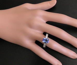 2.80 Carats Natural Very Nice Looking Tanzanite and Diamond 14K Solid White Gold Ring