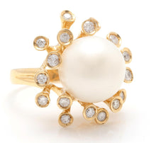 Load image into Gallery viewer, Splendid Natural 15mm South Sea Pearl and Diamond 14K Solid Yellow Gold Ring