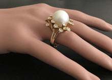 Load image into Gallery viewer, Splendid Natural 15mm South Sea Pearl and Diamond 14K Solid Yellow Gold Ring