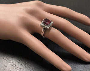 4.40 Carats Impressive Red Ruby and Natural Diamond 14K White Gold Ring