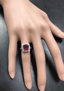 4.40 Carats Impressive Red Ruby and Natural Diamond 14K White Gold Ring