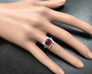 4.40 Carats Impressive Red Ruby and Natural Diamond 14K White Gold Ring