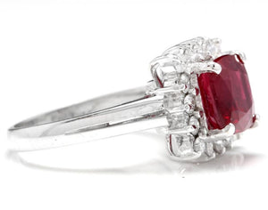 4.40 Carats Impressive Red Ruby and Natural Diamond 14K White Gold Ring