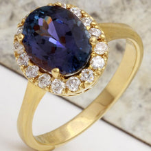 Load image into Gallery viewer, 3.50 Carats Natural Very Nice Looking Tanzanite and Diamond 14K Solid Yellow Gold Ring