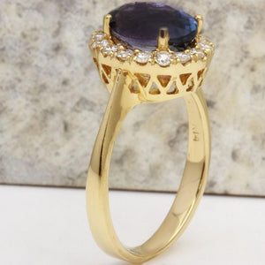 3.50 Carats Natural Very Nice Looking Tanzanite and Diamond 14K Solid Yellow Gold Ring