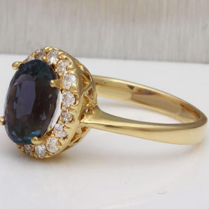 3.50 Carats Natural Very Nice Looking Tanzanite and Diamond 14K Solid Yellow Gold Ring