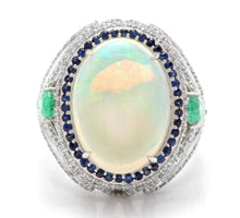 Load image into Gallery viewer, 8.00 Carats Natural Impressive Opal, Sapphire, Emerald and Diamond 14K Solid White Gold Ring