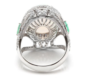8.00 Carats Natural Impressive Opal, Sapphire, Emerald and Diamond 14K Solid White Gold Ring