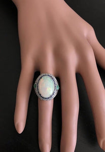 8.00 Carats Natural Impressive Opal, Sapphire, Emerald and Diamond 14K Solid White Gold Ring