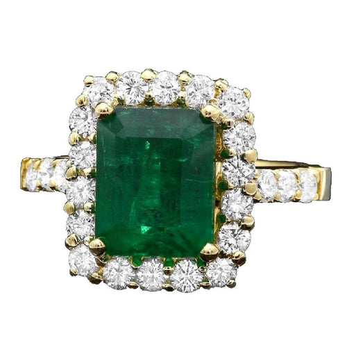 4.30 Carats Natural Emerald and Diamond 14K Solid Yellow Gold Ring