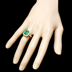 4.30 Carats Natural Emerald and Diamond 14K Solid Yellow Gold Ring