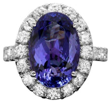 Load image into Gallery viewer, 9.80 Carats Natural Tanzanite and Diamond 14k Solid White Gold Ring