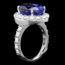 Load image into Gallery viewer, 9.80 Carats Natural Tanzanite and Diamond 14k Solid White Gold Ring