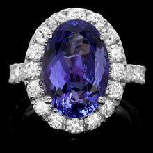 Load image into Gallery viewer, 9.80 Carats Natural Tanzanite and Diamond 14k Solid White Gold Ring