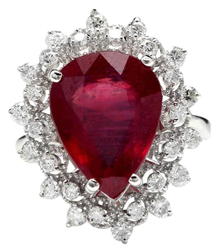 7.90 Carats Impressive Natural Red Ruby and Diamond 14K White Gold Ring