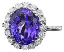 Load image into Gallery viewer, 5.90 Carats Natural Tanzanite and Diamond 18k Solid White Gold Ring