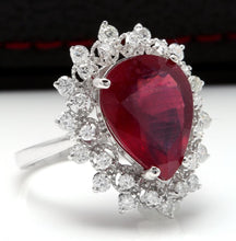 Load image into Gallery viewer, 7.90 Carats Impressive Natural Red Ruby and Diamond 14K White Gold Ring