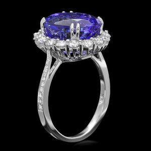 5.90 Carats Natural Tanzanite and Diamond 18k Solid White Gold Ring