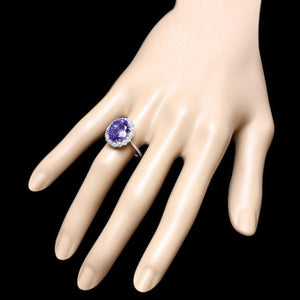 5.90 Carats Natural Tanzanite and Diamond 18k Solid White Gold Ring