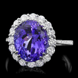 5.90 Carats Natural Tanzanite and Diamond 18k Solid White Gold Ring