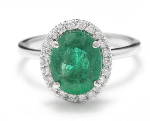 3.30 Carats Natural Emerald and Diamond 14K Solid White Gold Ring