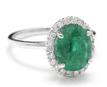 Load image into Gallery viewer, 3.30 Carats Natural Emerald and Diamond 14K Solid White Gold Ring