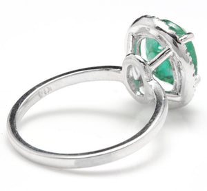 3.30 Carats Natural Emerald and Diamond 14K Solid White Gold Ring