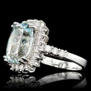 6.30 Carats Natural Aquamarine and Diamond 14K White Gold Ring